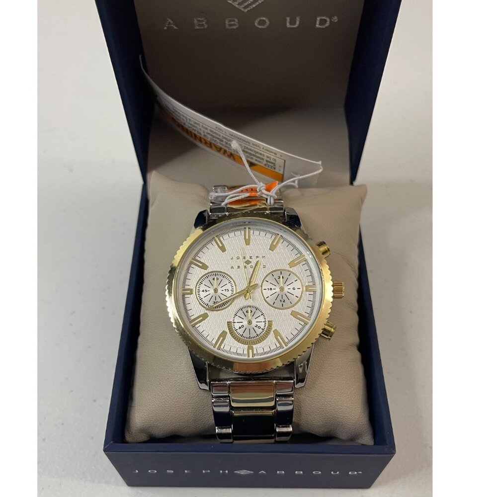 Joseph Abboud Silver/Gold-Tone White Dial Mens Watch In Original Box, New - Picture 6 of 14